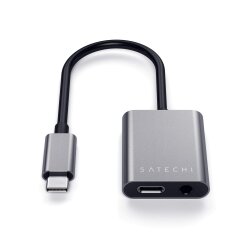 Satechi USB-C na 3.5mm audio adapter + USB-C Charge - Sivi