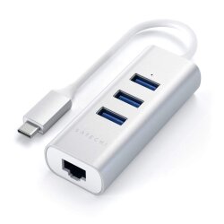 Satechi Type-C 2-u-1 USB Hub + Ethernet (srebrni)