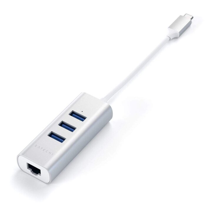 Satechi Type-C 2-u-1 USB Hub + Ethernet (srebrni)