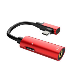 HOCO Adapter USB-C na 3.5 mm + punjač - crveni