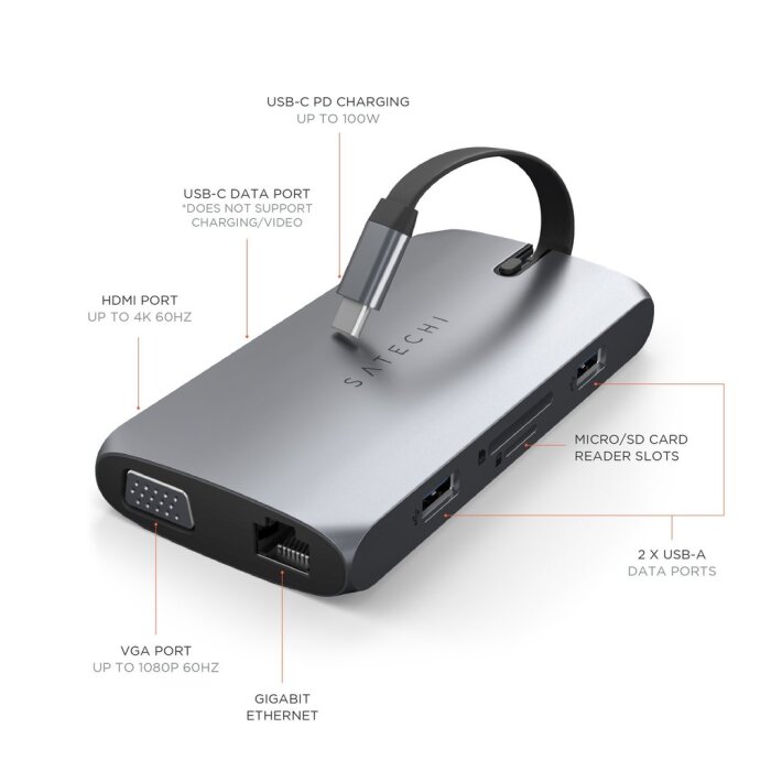 Satechi USB-C On The Go Multiport Adapter - siva