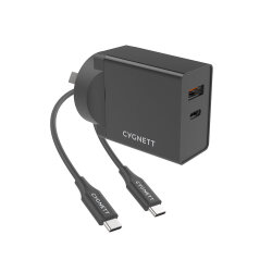 Punjač Cygnett PowerPlus Dual USBQC 3.0 18W s USB-C na USB-C kabel 1.5m - Crni