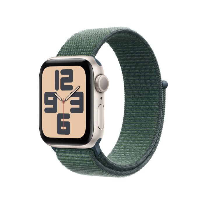 Apple Watch SE GPS 44mm Starlight Aluminium Case with Lake Green Sport Loop