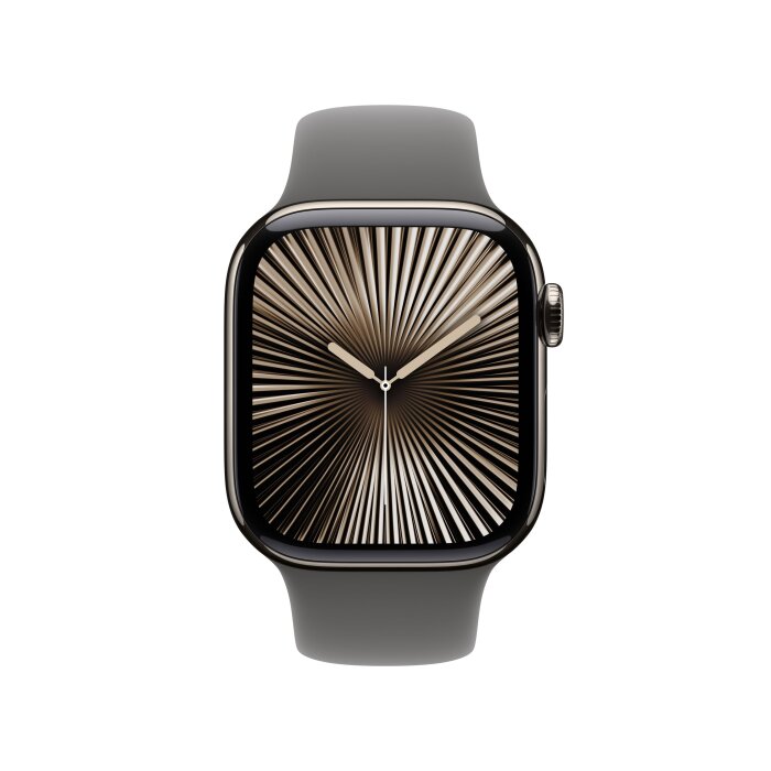 Apple Watch Series 10 GPS + Cellular 42mm Natural Titanium Case with Stone Grey Sport Band - M/L